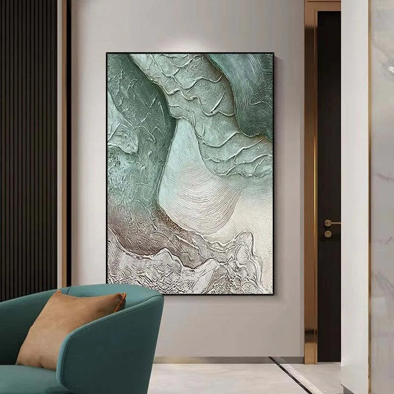 Hand-painted abstract texture landscape oil painting on canvas, unframed, vertical modern wall art for living room
