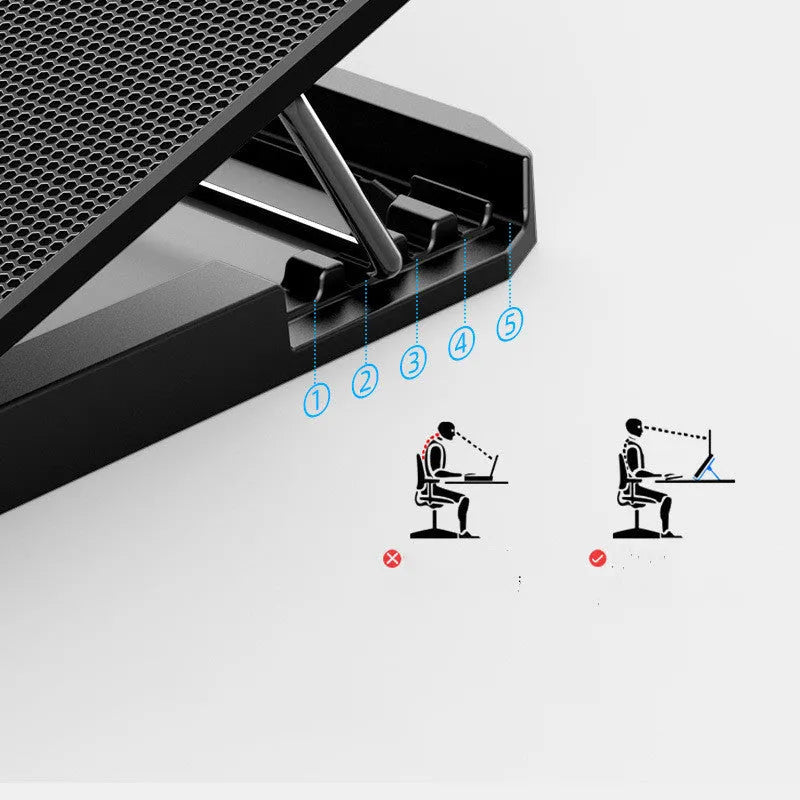 A9 laptop radiator cooler with six fans alloy black regular version showing front and fan grille