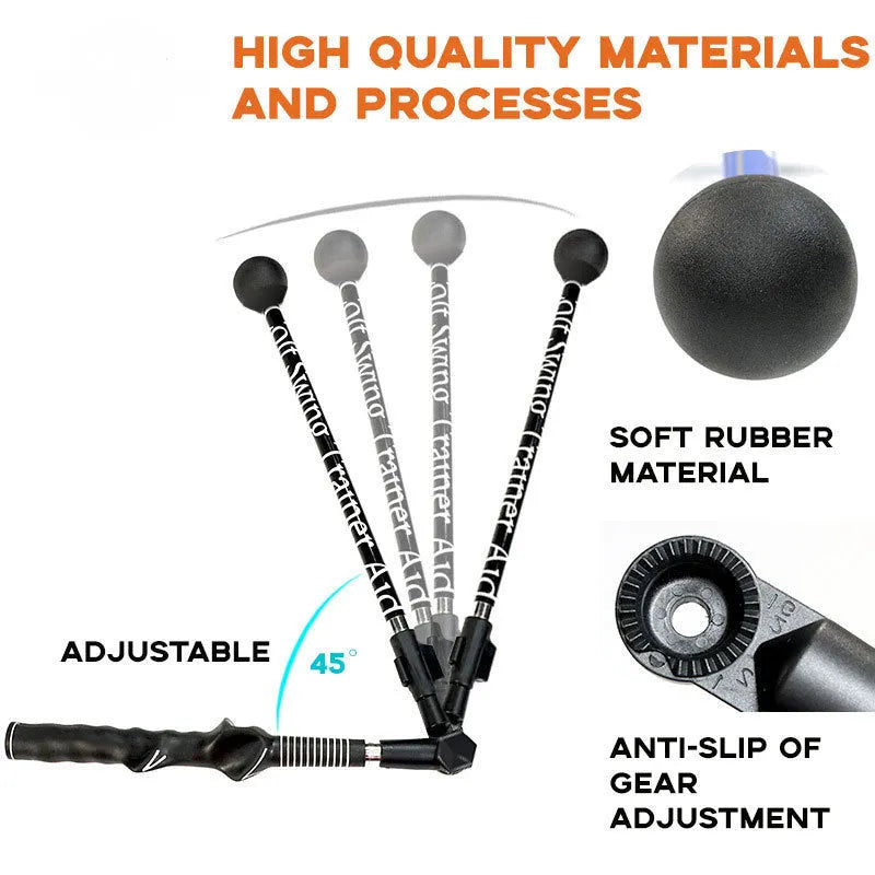 Blue golf swing training aid stick with ergonomic grip and shoulder cushion on green grass