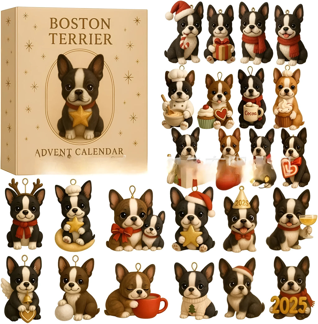Acrylic Christmas countdown calendar hanging ornament with Boston Terrier blind box theme