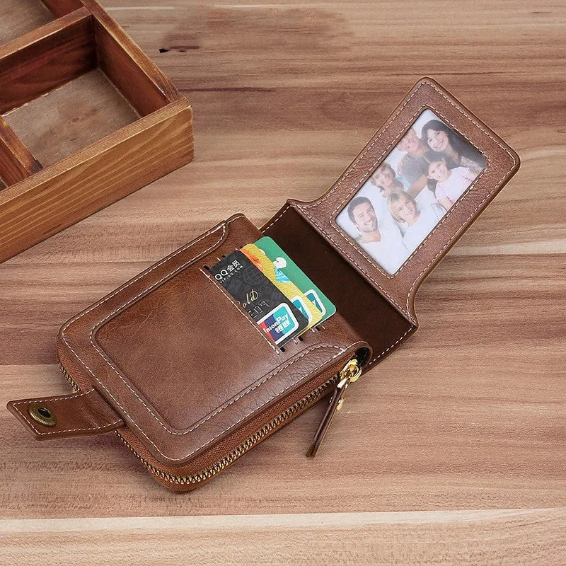 Men's two-fold short wallet in European American style with PU leather construction