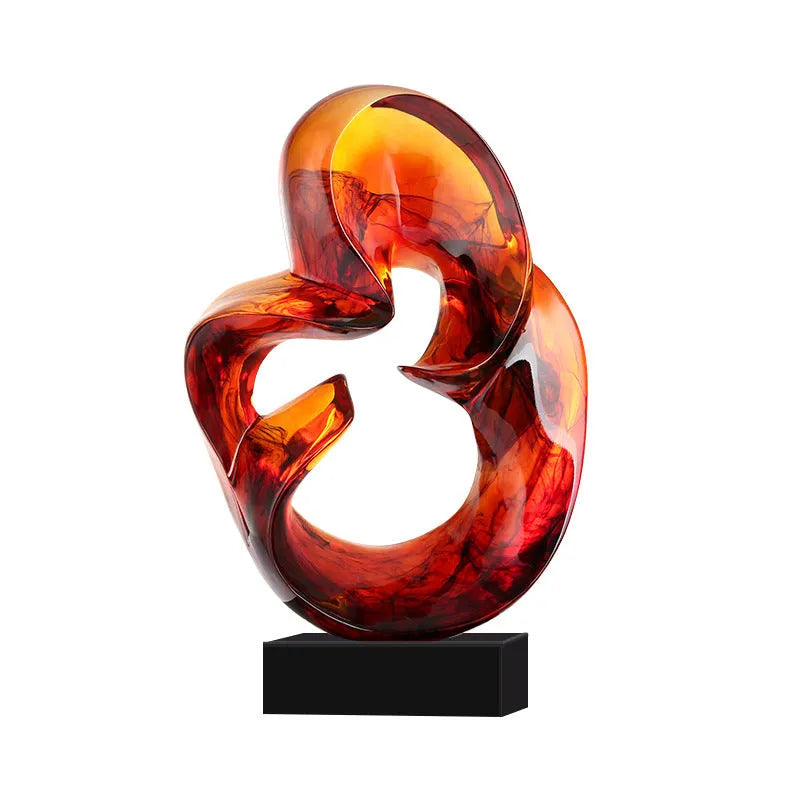 Glass transparent resin craft ornament sculpture in modern simplicity style, shown in orange red and blue colour options.