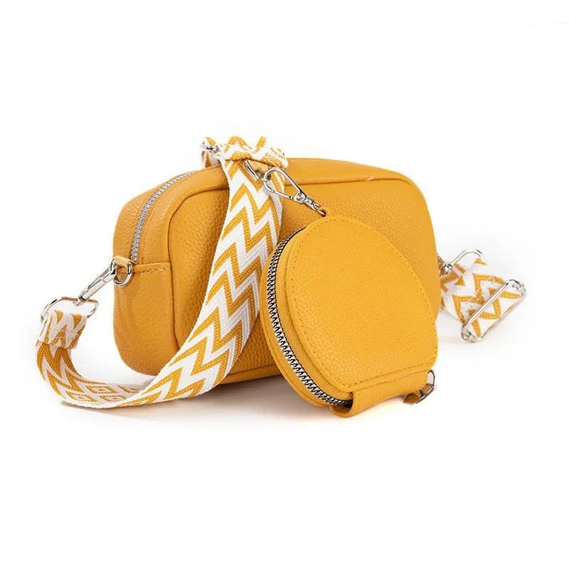Women's soft PU crossbody bag in horizontal square shape with single strap and zippered interior