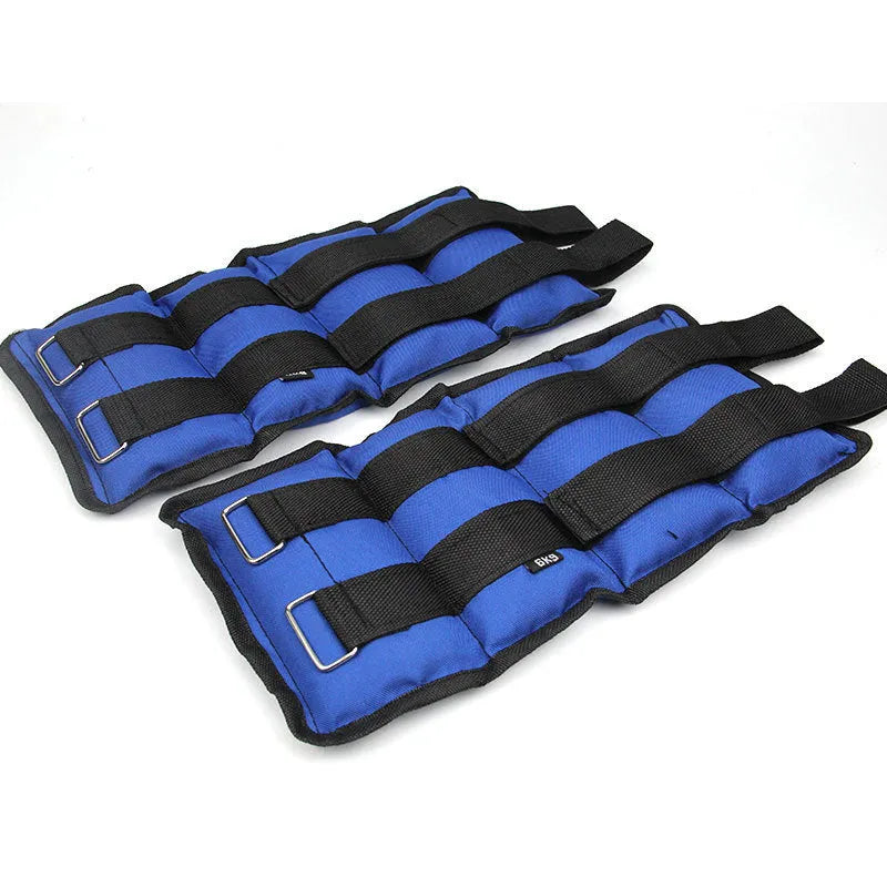 A pair of Oxford cloth legging sandbags for track and field training with weight options from 1kg to 6kg.