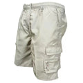 Men's loose-fit casual trousers in polyester fabric with elastic waist, shown in camouflage green colour.