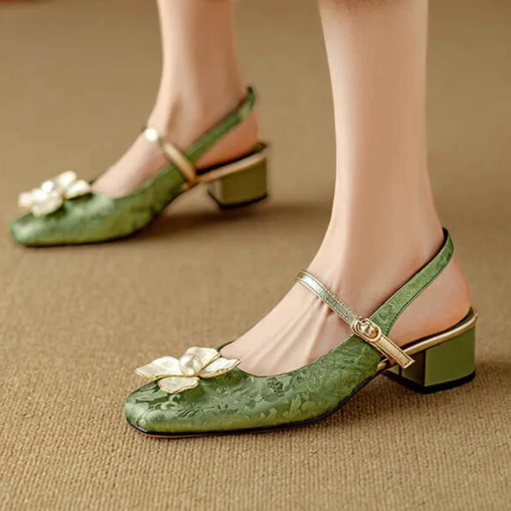 French retro square toe high heels for women, apricot colour, mid heel, PU upper
