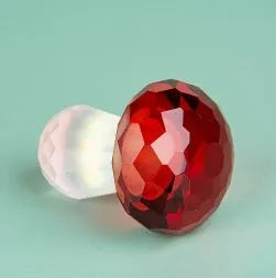 Modern geometric white crystal mushroom decoration in transparent, green, red, or yellow, 40mm wide.
