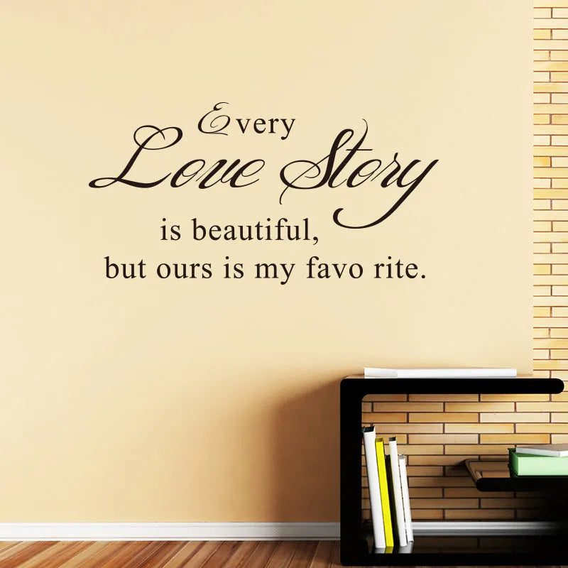 Every Love Storyy black PVC wall sticker with printed English poetry proverbs, 57 x 33 cm