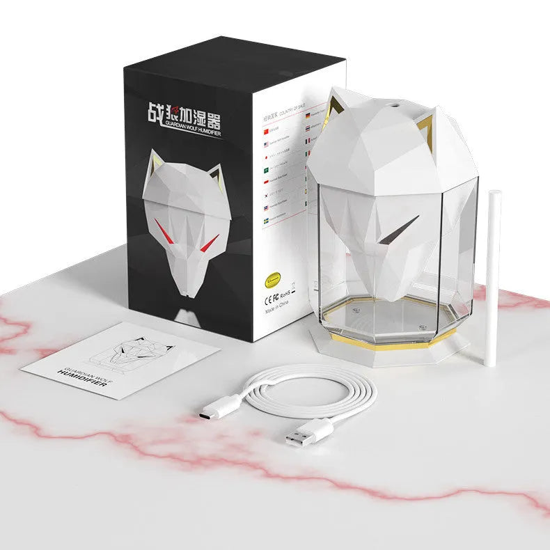 War Wolf ultrasonic desktop humidifier with colourful lights and USB cable