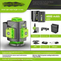 Green laser level projecting 16-line 3D cross pattern on walls and ceiling