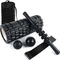 Black 33cm foam massage roller with six adjustable gear pieces for muscle recovery