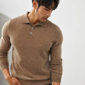 Men's cashmere polo collar pullover sweater in loose fit showing colour options