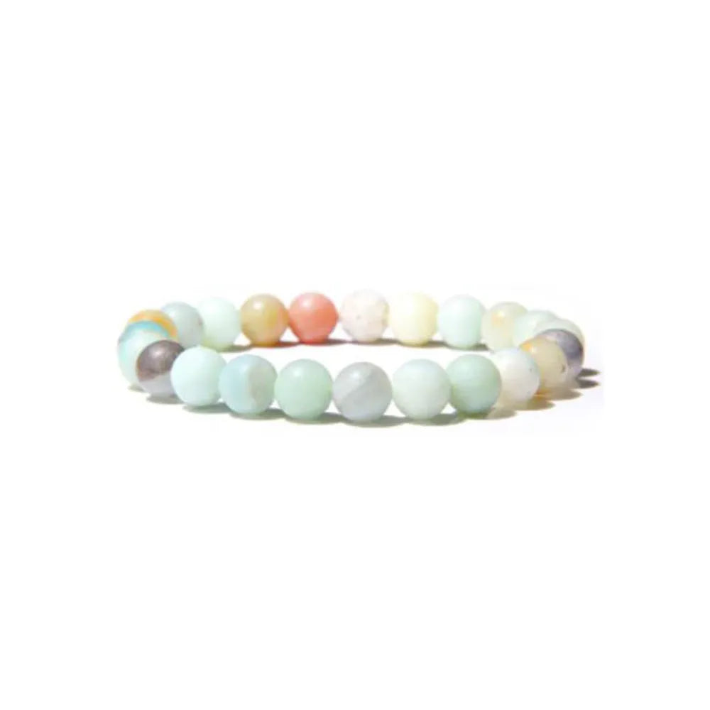 Handmade 8mm agate stone bead bracelet for women shown in one of fourteen available colours.