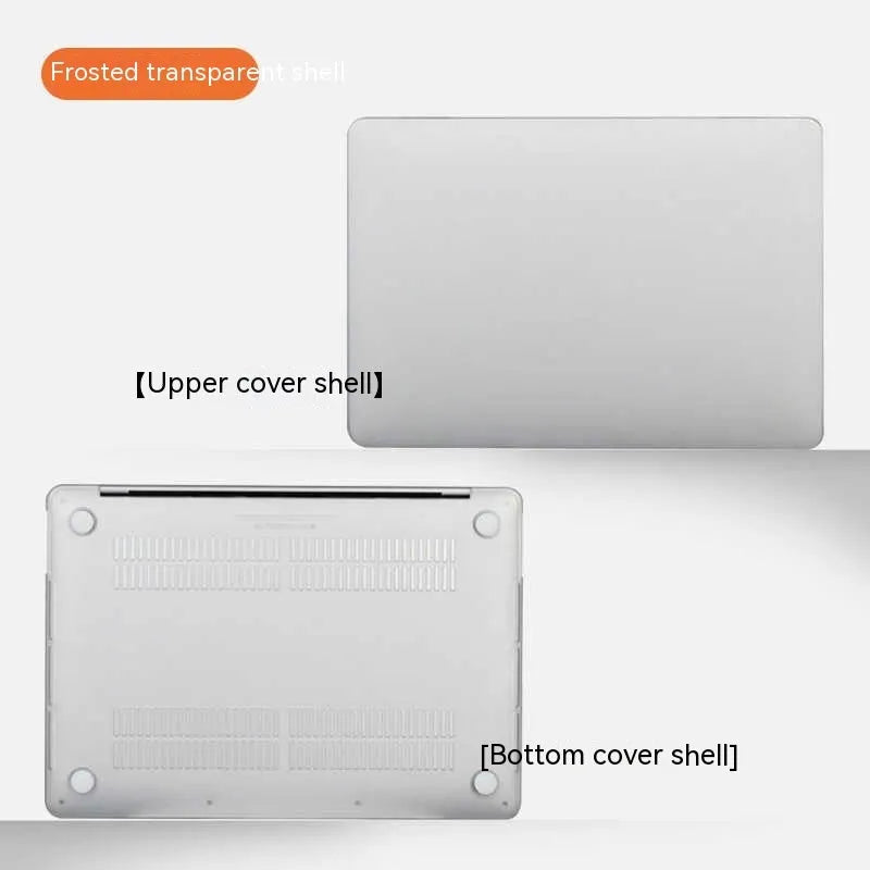 MacBook protective case with drop-resistant design shown on Apple laptop in crystal transparent finish
