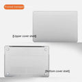 MacBook protective case with drop-resistant design shown on Apple laptop in crystal transparent finish