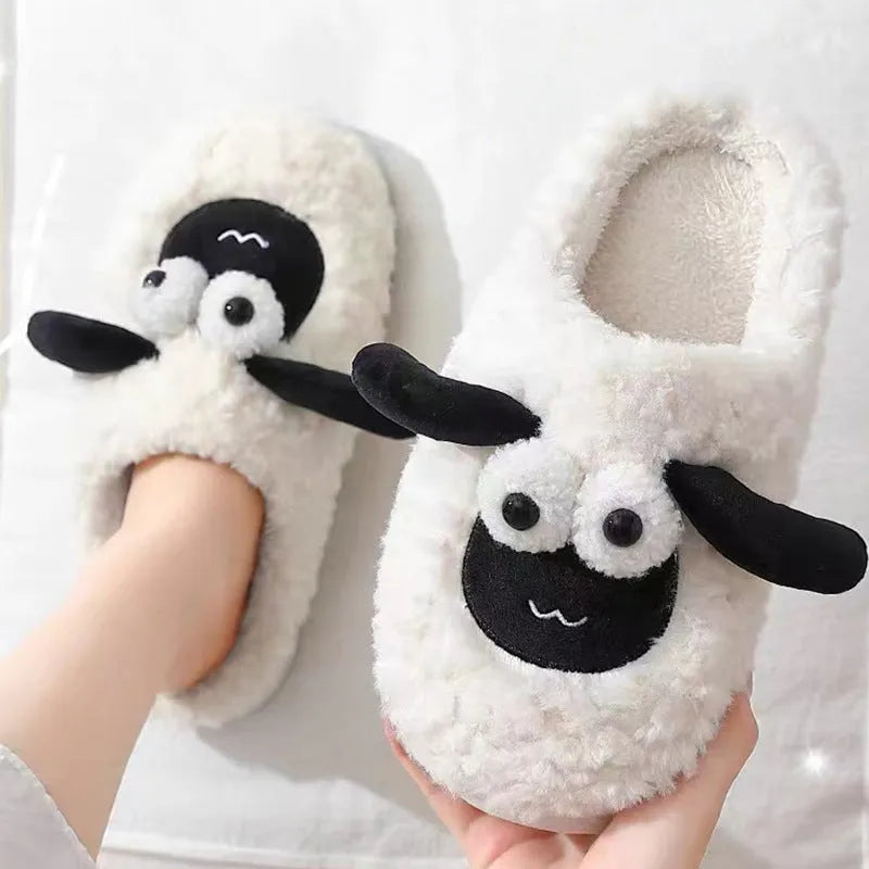 Simple lamb thermal cotton slip-on slippers in suede, shown in brown colour with sewn PVC sole.