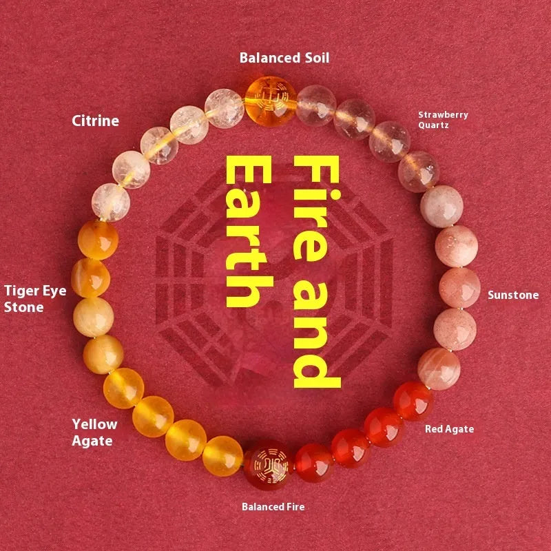 Five Elements natural crystal bracelet with semi-precious stone beads in 6mm to 12mm sizes.