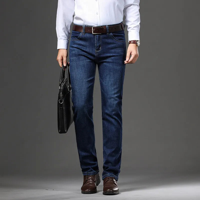 Men's black and blue stretch jeans loose fit business casual trousers