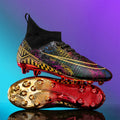 High-top football training shoes with gold-plated sole, synthetic leather upper in white, black or mandarin duck colours