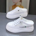 White women's mesh platform shoes with round toe and heel-free design