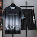 Men's polyester summer suit with short sleeve T-shirt and matching shorts in sports leisure style