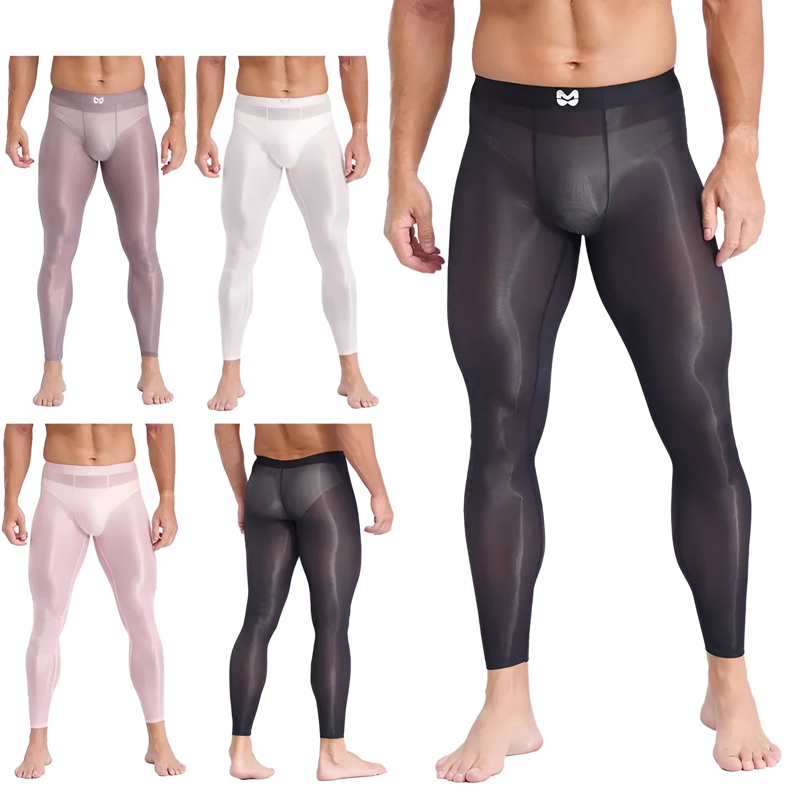 Ice silk nude feel yoga pants thin men's long johns in solid colour, nylon fabric, cropped length