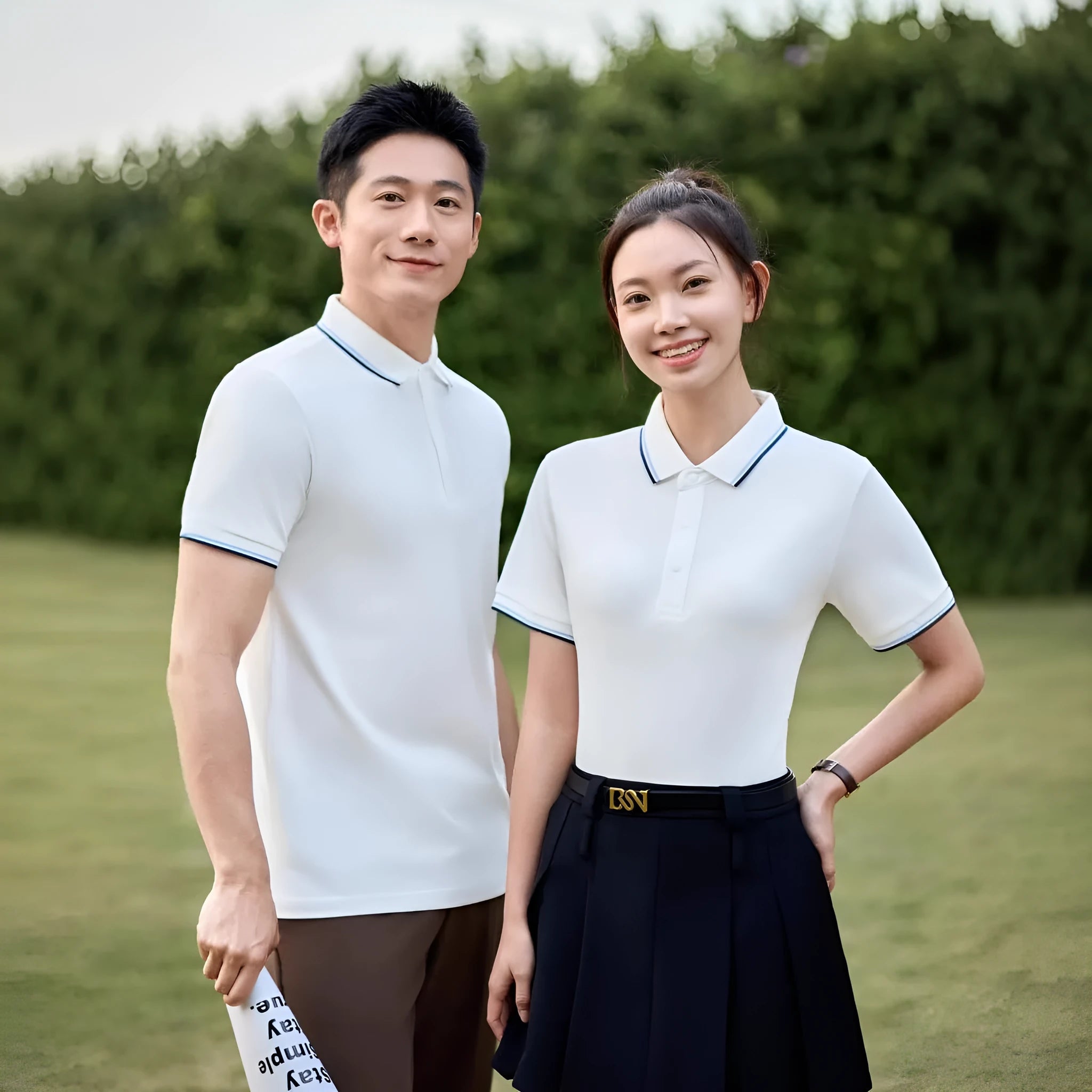 Pure cotton soft polo shirt with lapel collar and short sleeves in army green, straight fit, business casual men's top