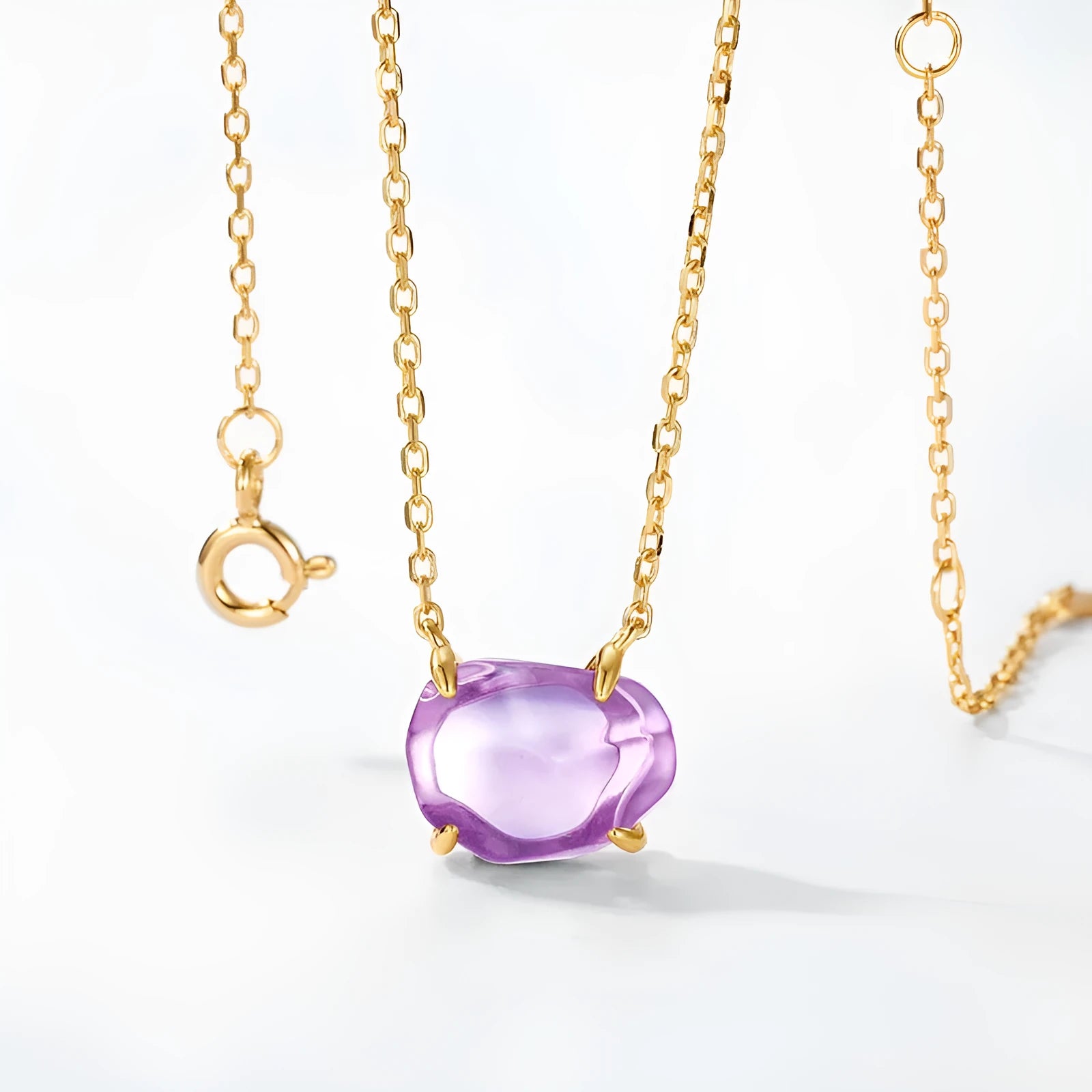 Women's geometric vintage pendant necklace with pink amethyst crystal in 925 sterling silver