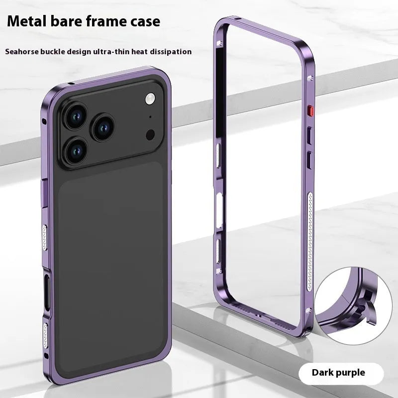 Seahorse buckle frame heat dissipation phone case in deep space black for Apple iPhone