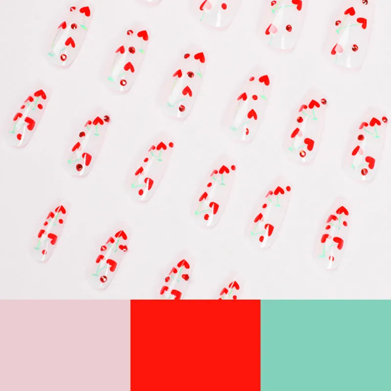 Pack of 24 French Love Red Diamond small cherry nail art armour stickers and glue tube.
