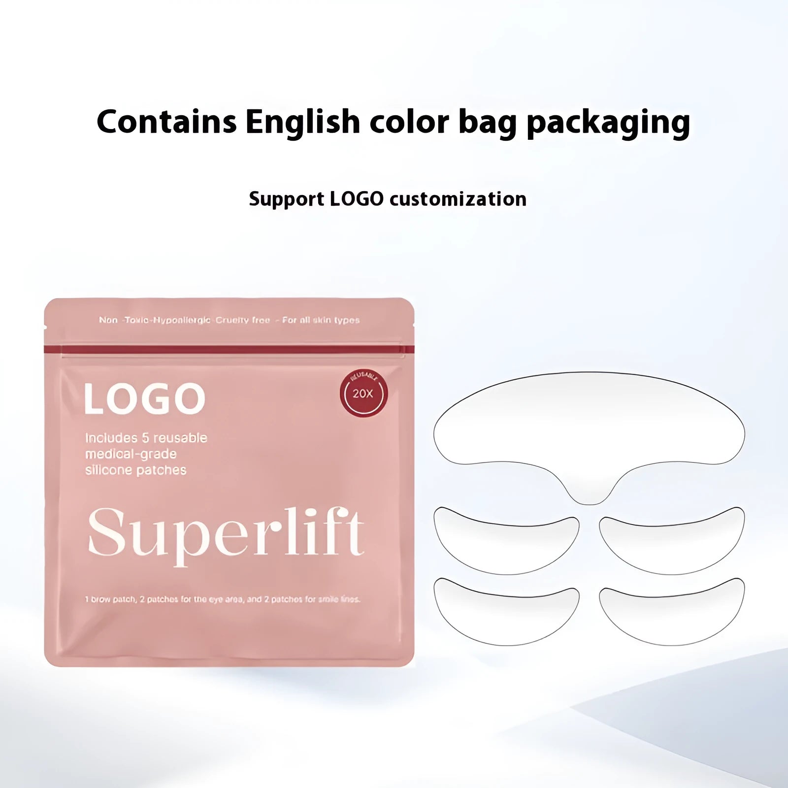 5 transparent silicone anti-wrinkle face stickers for forehead and eye areas
