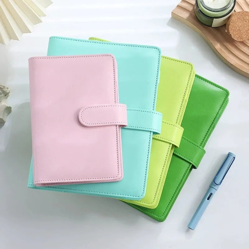A5 PU leather loose-leaf binder notebook shell with zipper closure in a solid colour.