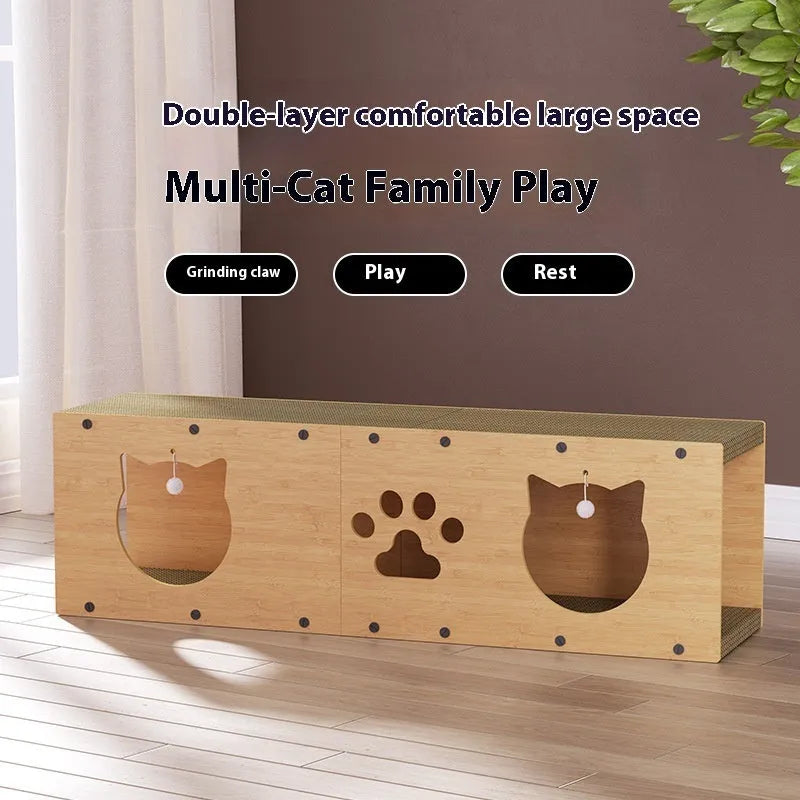 Brown corrugated paper vertical cat tunnel 100cm long with wear-resistant surface