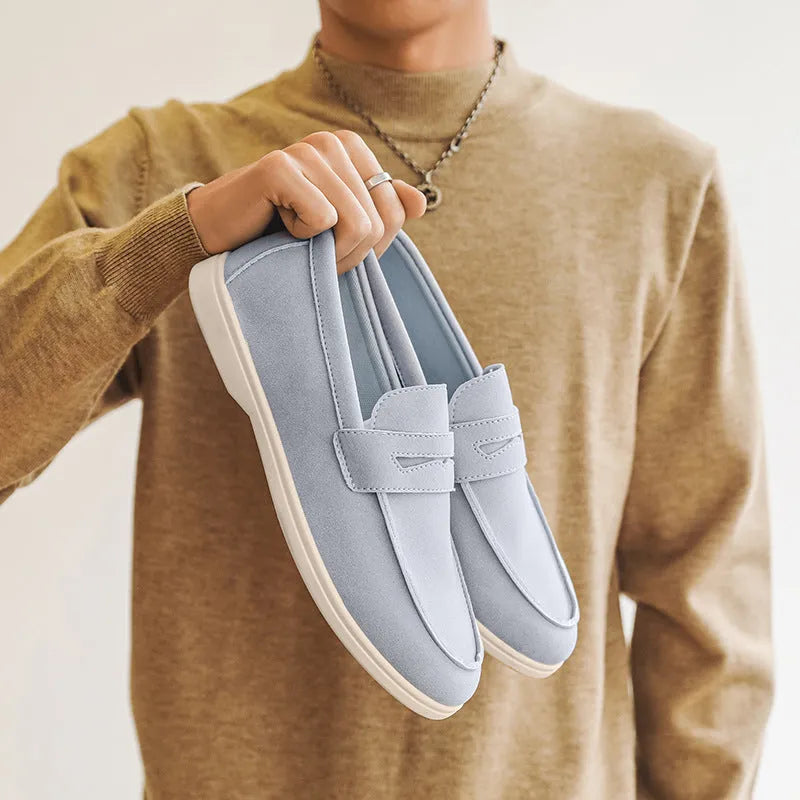Men's suede casual shoes in four colours with vulcanised soles and breathable cloth lining