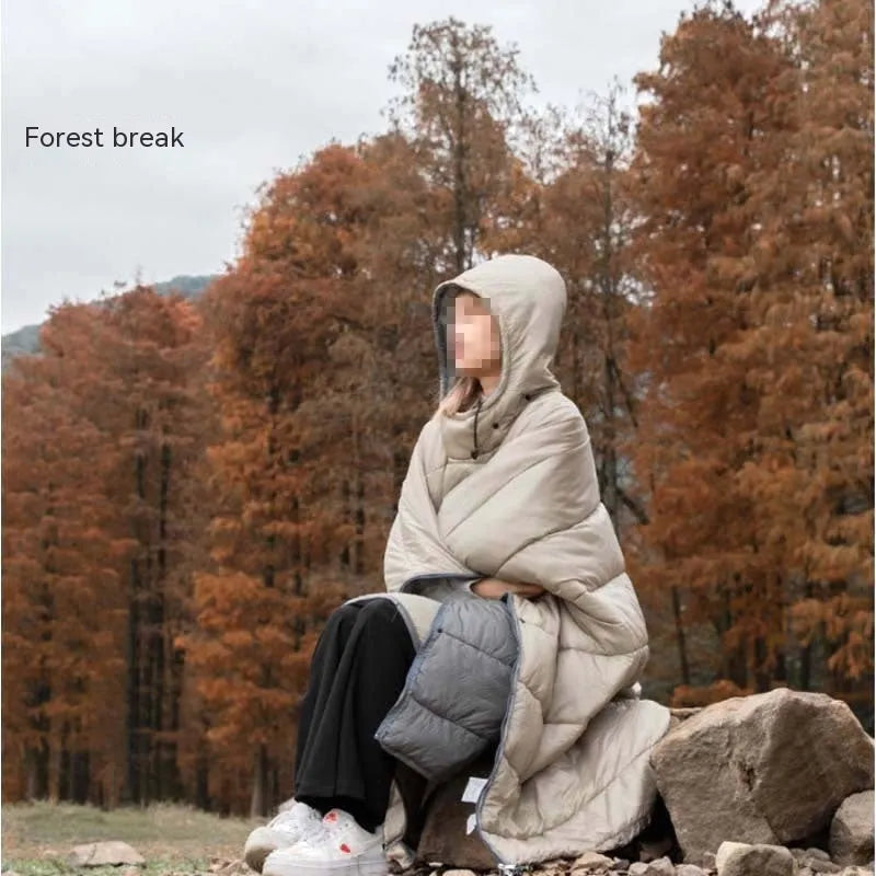Outdoor cloak sleeping bag in Army Green or Grey, 200cm by 140cm nylon construction with hollow cotton filling