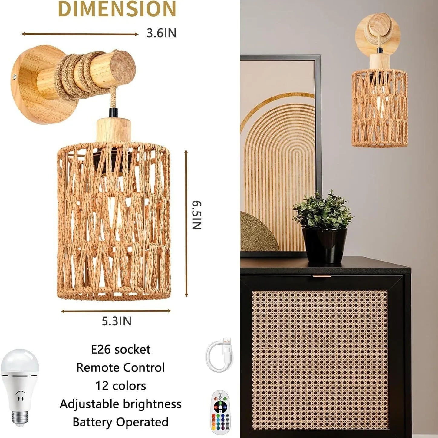 Two wooden farmhouse wall lamps on a wall, pack of 2, modern simplicity design, 220V