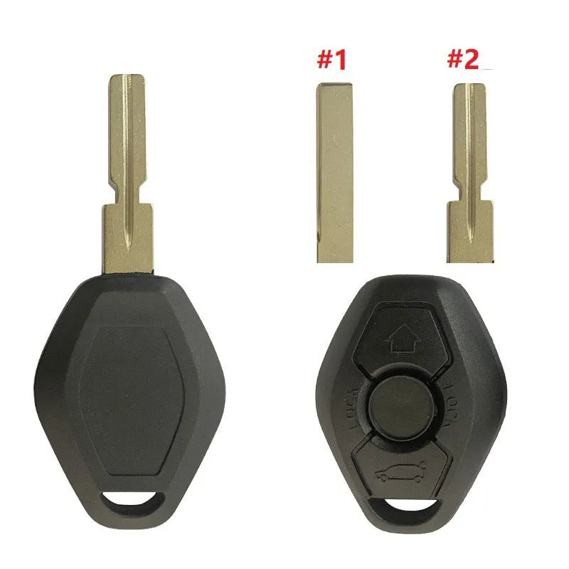 BMW EWS 3 remote replacement key with three buttons, ID44 chip, and HU58 blade cut