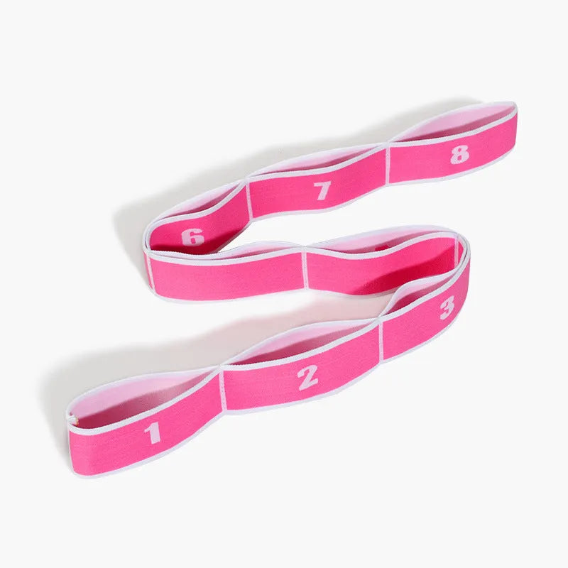 Latin dance stretch band 85cm nine-segment nylon latex elastic band in pink and black on white background