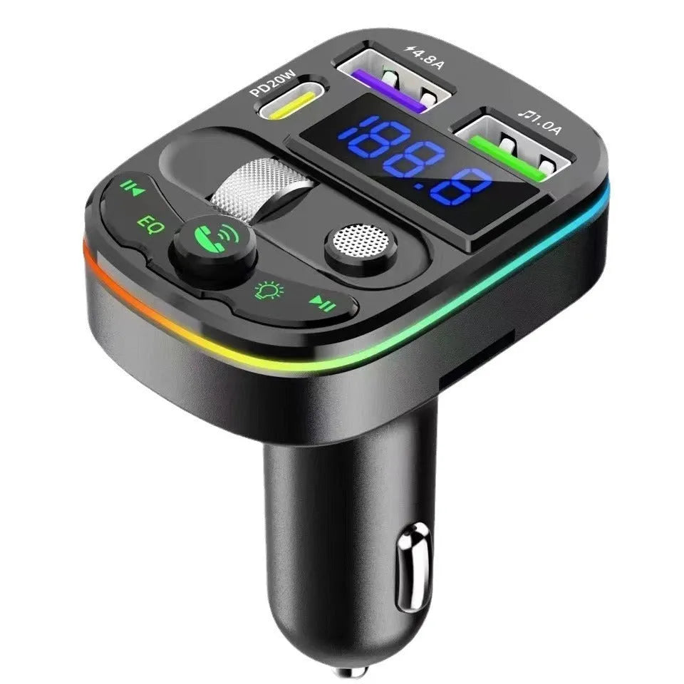 On board Bluetooth car receiver with USB charging port and MP3 playback functionality.