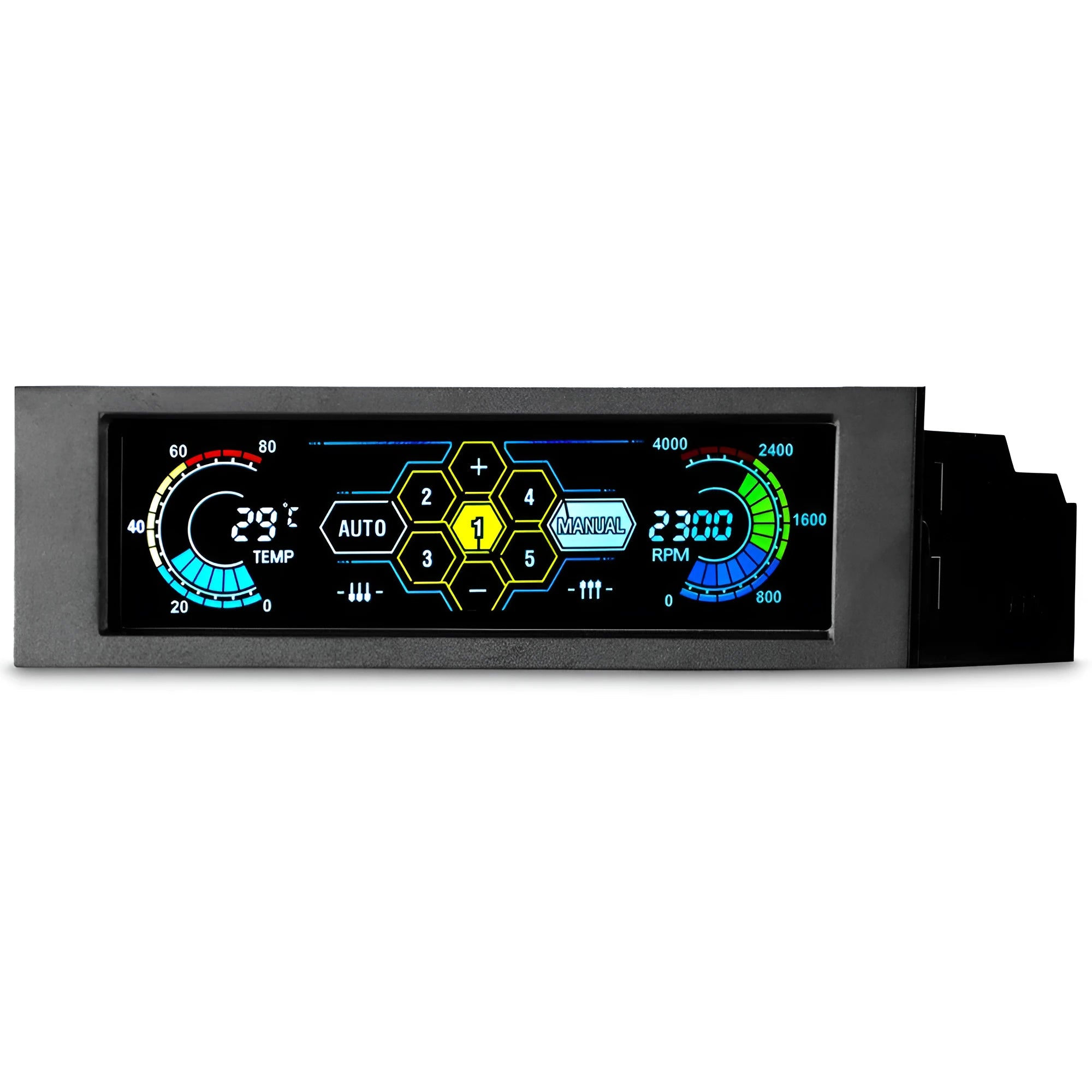 Black touch screen PC temperature controller for optical drive bay installation with colourful LED display