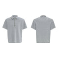 Men's black loose-fit polo shirt with front embroidery and sequin detail on a square collar.