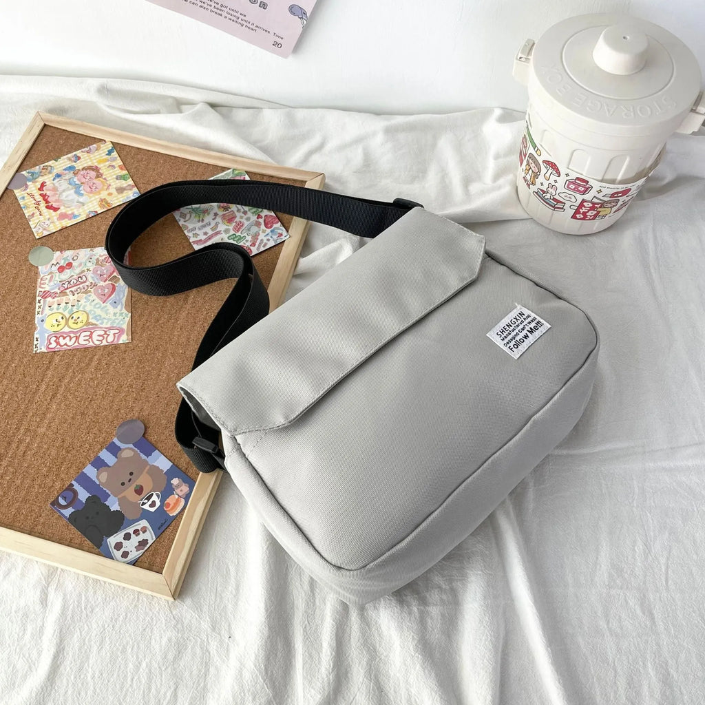 Ins messenger bag Oxford cloth crossbody shoulder bag for women men casual small flap bag light gray 27cm 29cm height 19cm