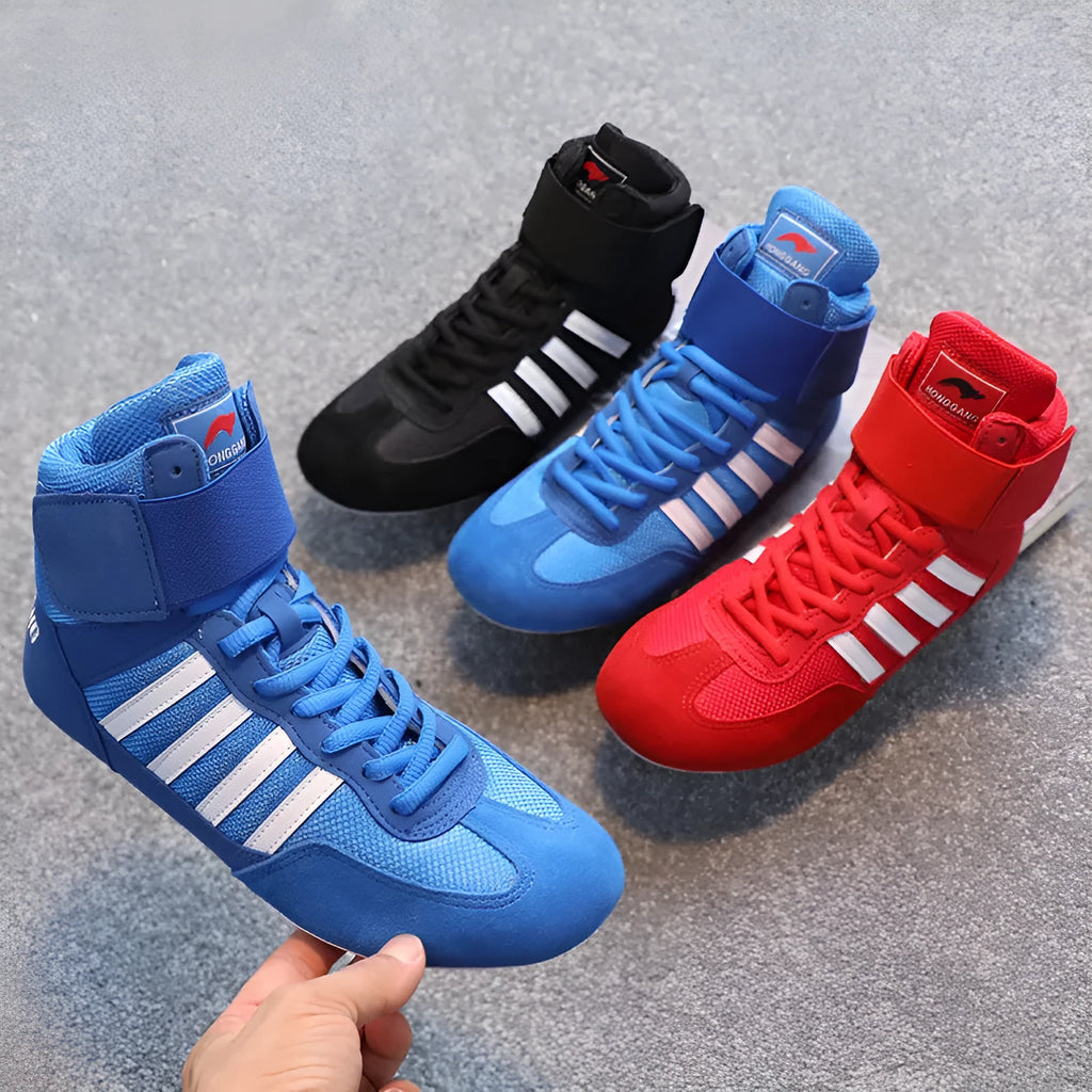 Wrestling shoes suede cowhide vertical design training boxing shoe men women S002 Black