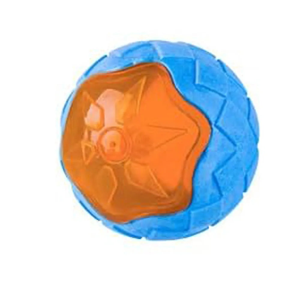 Set of three TPR dog toys: a squeaky ball, barbell, and floating tyres for pool and beach fetch.