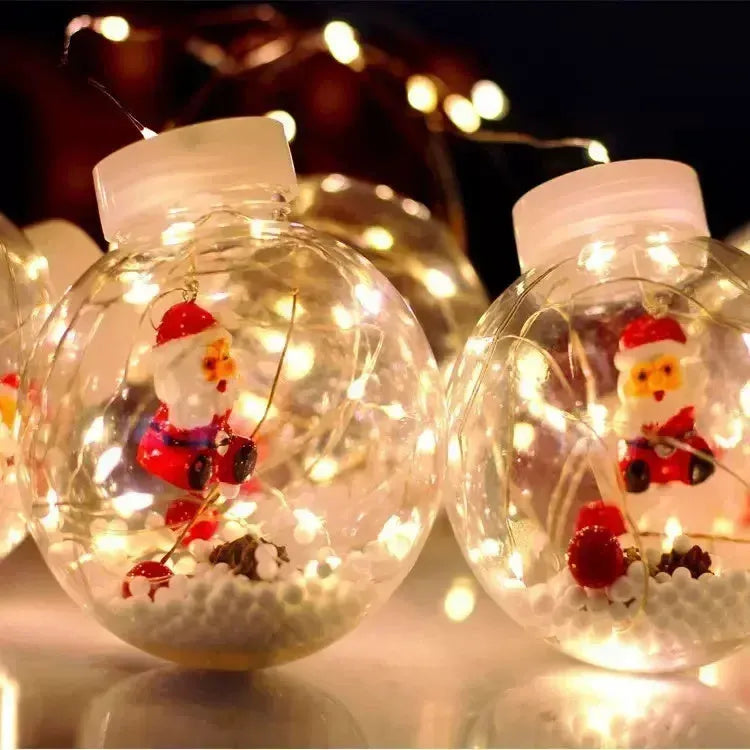 LED Christmas curtain lamp string with 10 fairy snowman and wishing ball decorative ornaments for window display
