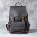 Brown retro crazy horse leather backpack with double shoulder straps and denim lining