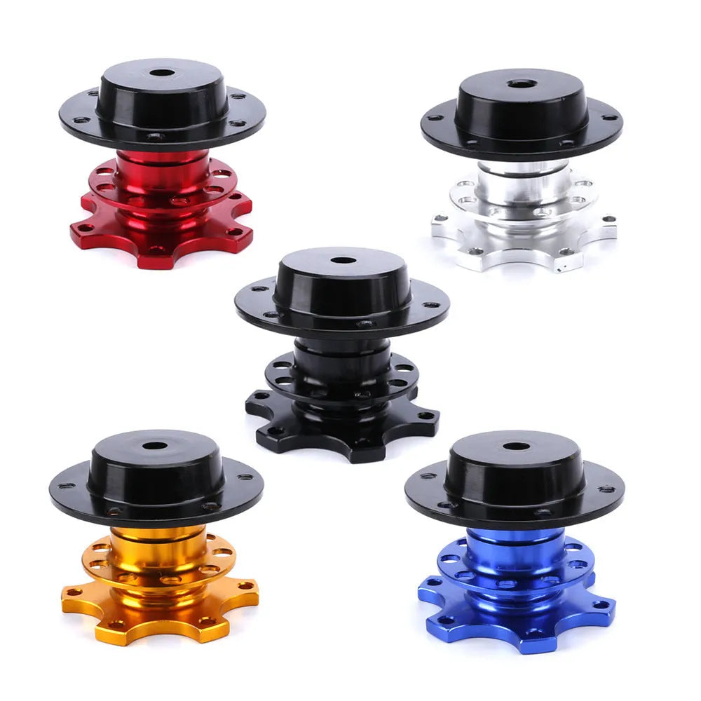 Car steering wheel quick release adapter device in black, red, blue, silver or gold for vehicle modification
