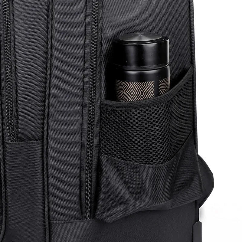 Ultra-light 16-inch Oxford cloth trolley backpack with single-directional wheels in black
