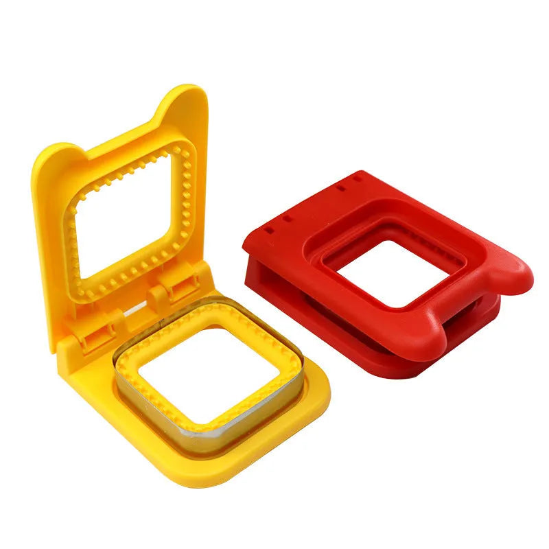 Square sandwich cutter press mold in PP, red or yellow, for creative breakfast making