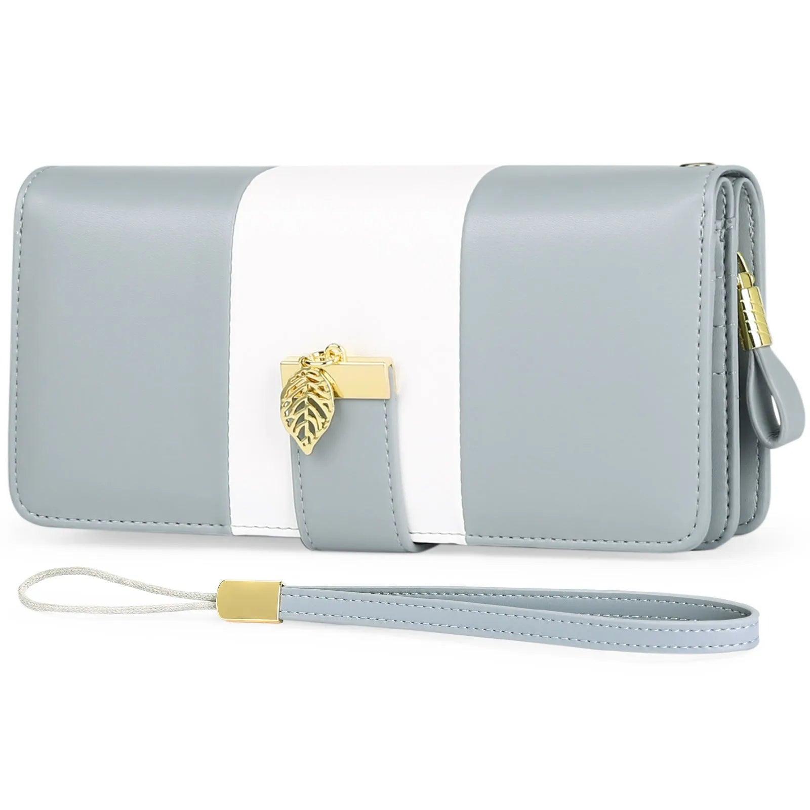 Midnight black PU leather anti-theft clutch bag with a silver lock on the zip, shown open to reveal RFID-blocking card slots.